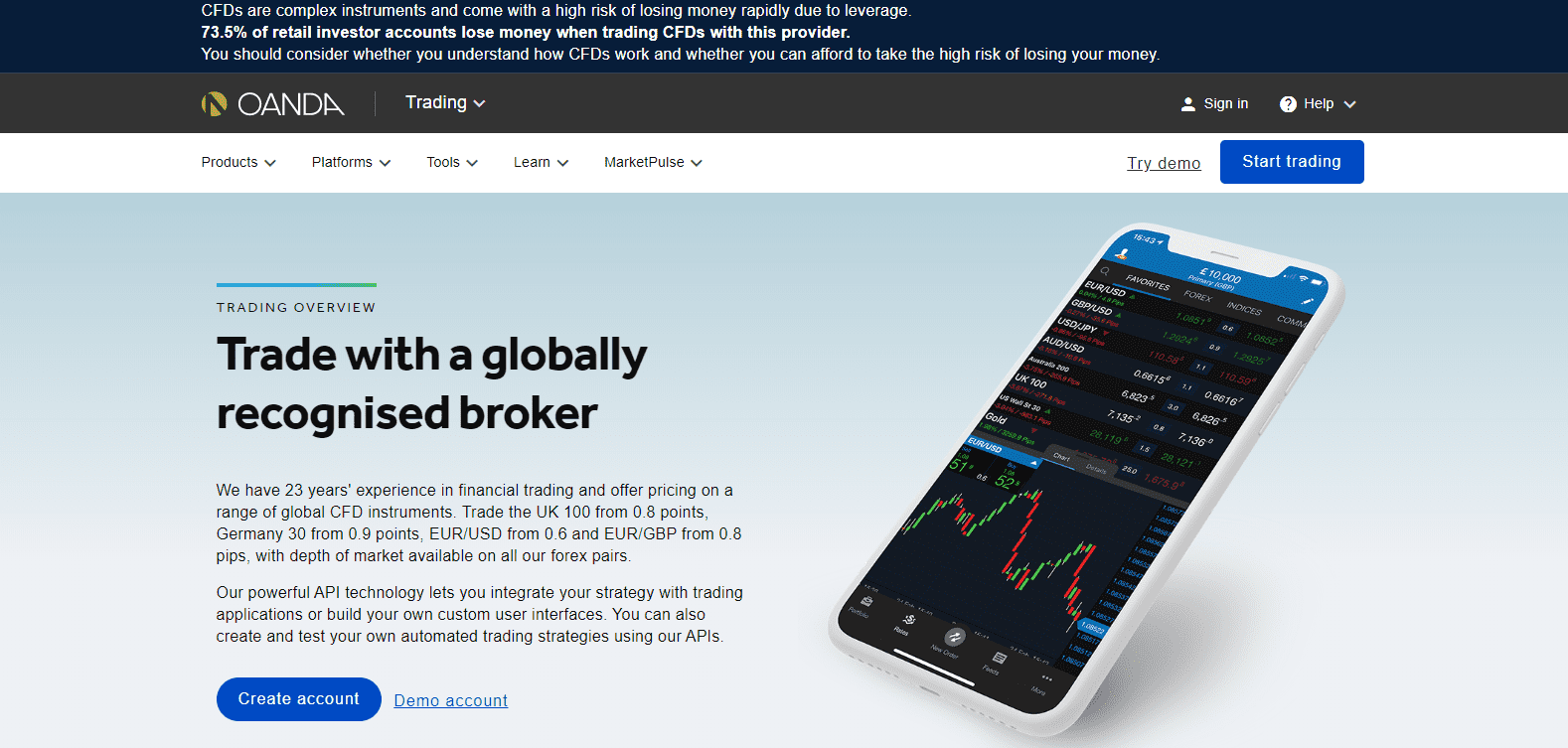 Oanda homepage Oanda homepage